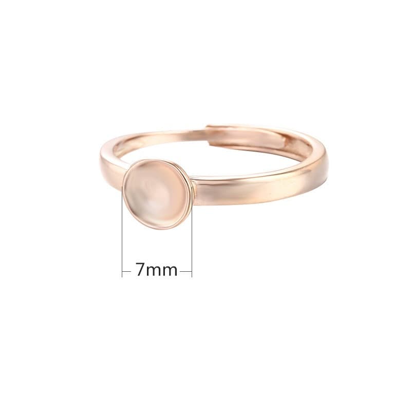 Ring Blank Setting 1pc Sterling Silver 925 Smooth Cup Base Rose Gold Fine 7mm For One Pearl Bead Stone Adjustable No Prongs Wholesale