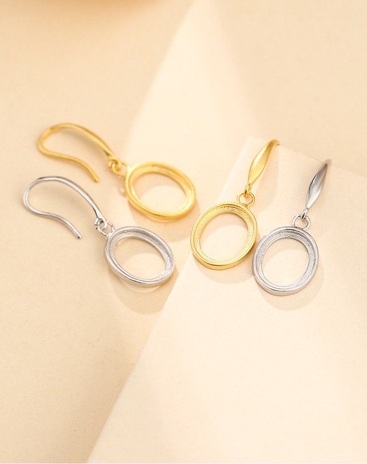 Smooth Oval Base Earrings Hook Blank Setting Sterling Silver Gold Bezel Fine 925 4-11mm For One Stone No Prongs DIY Jewelry Wholesale