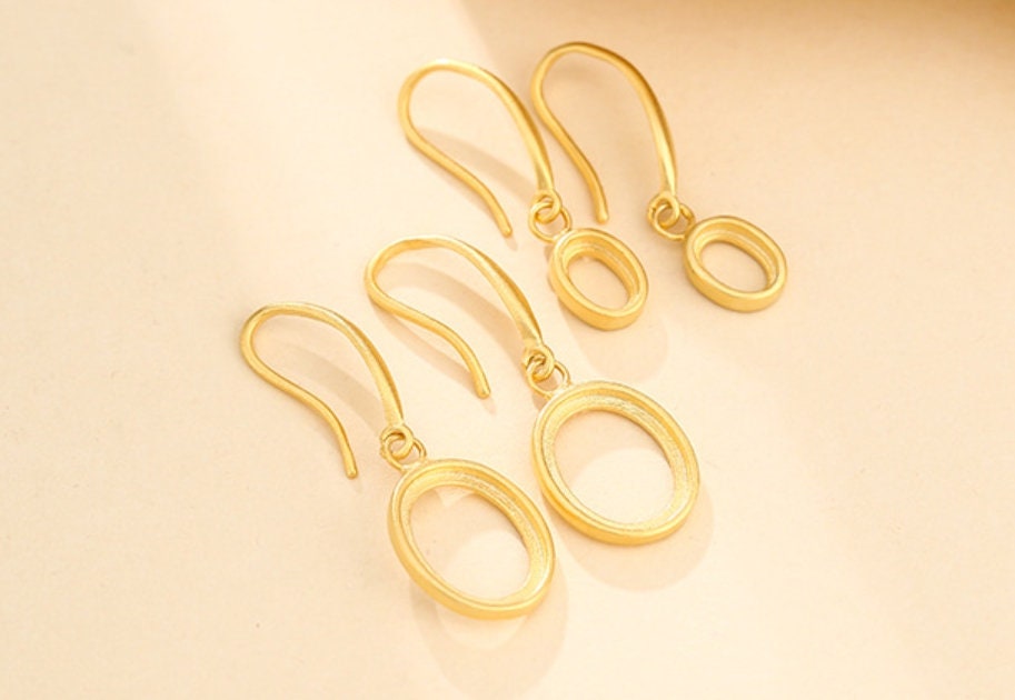 Smooth Oval Base Earrings Hook Blank Setting Sterling Silver Gold Bezel Fine 925 4-11mm For One Stone No Prongs DIY Jewelry Wholesale