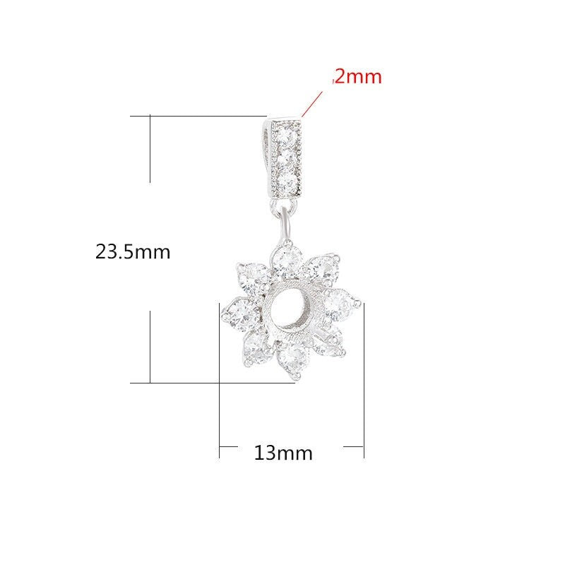 Crystals Flower Round Base Pendant Four Prongs Setting Sterling Silver White Gold Fine 925 6mm For One Stone Gemstone DIY Jewelry Wholesale