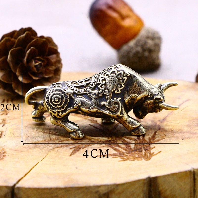 Solid Brass Old Bull Ox Zodiac Mini Figurine Concho Pendant Charm Decor Miniature Figure Keyfob Antique Color Accessories For DIY Handmade