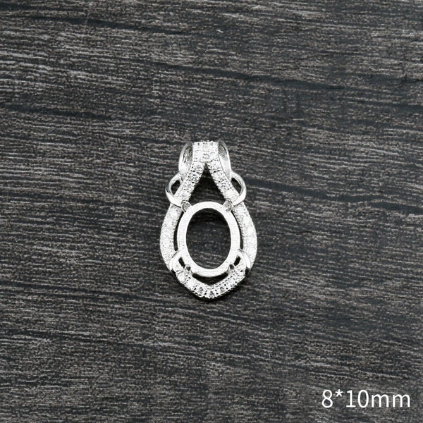 Crystals Teardrop Oval Pendant Setting Sterling Silver White Gold Fine 925 8x10mm For One Stone Gemstone Four Prongs DIY Jewelry Wholesale