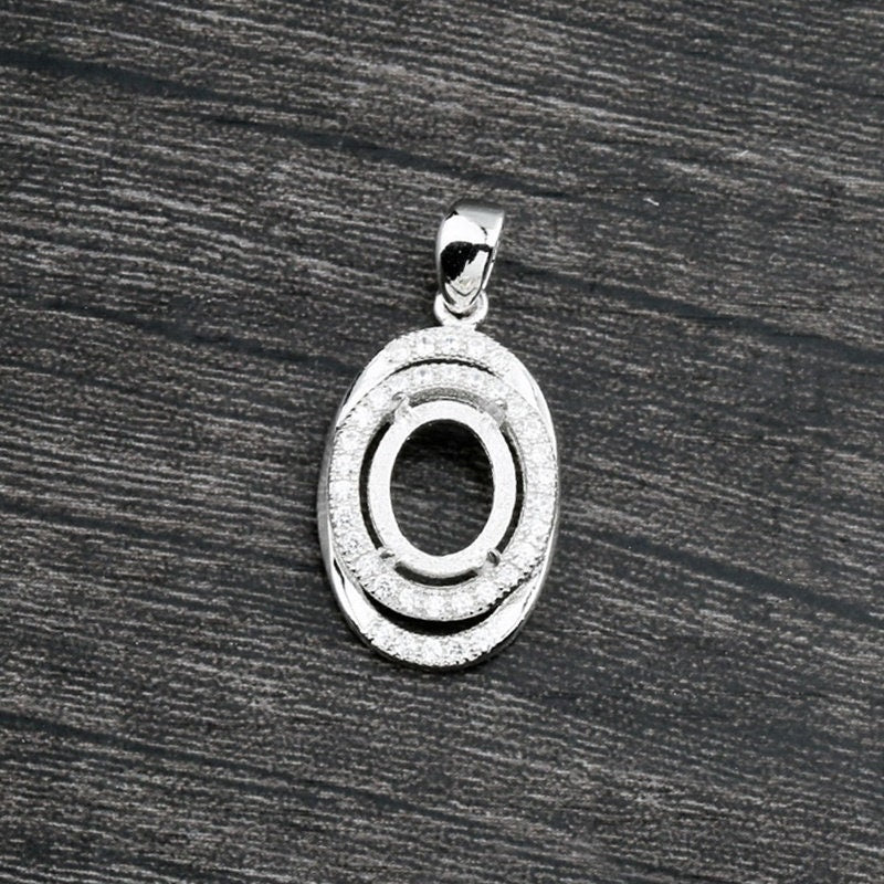 Crystals Oval Base Pendant Setting Sterling Silver White Gold Fine 925 8x10mm For One Stone Gemstone Four Prongs DIY Jewelry Wholesale