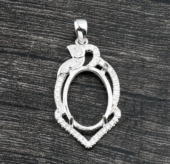 Crystals Leaf Oval Base Pendant Four Prongs Setting Sterling Silver White Gold Fine 925 11x15mm For One Stone Gemstone DIY Jewelry Wholesale