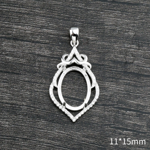 Crystals Leaf Oval Base Pendant Setting Sterling Silver White Gold Fine 925 11x15mm For One Stone Gemstone Four Prongs DIY Jewelry Wholesale