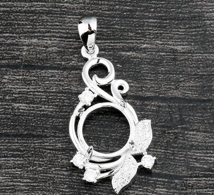 Crystals Flower Round Pendant Setting Sterling Silver White Gold Fine 925 10x10mm For One Stone Gemstone Four Prongs DIY Jewelry Wholesale