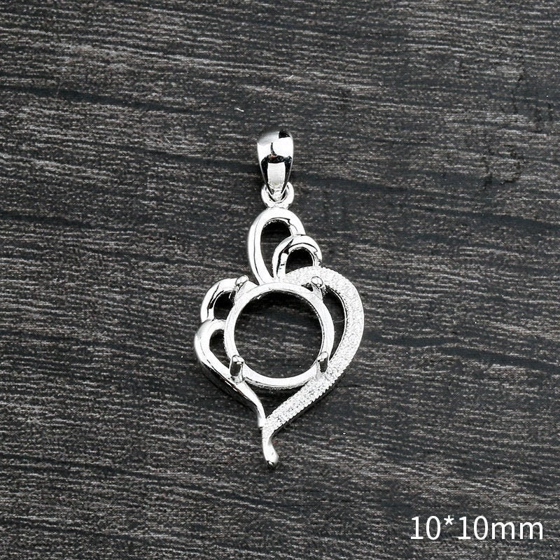 Crystals Leaf Round Base Pendant Blank Setting Sterling Silver White Gold Fine 925 10x10mm For One Stone Four Prongs DIY Jewelry Wholesale