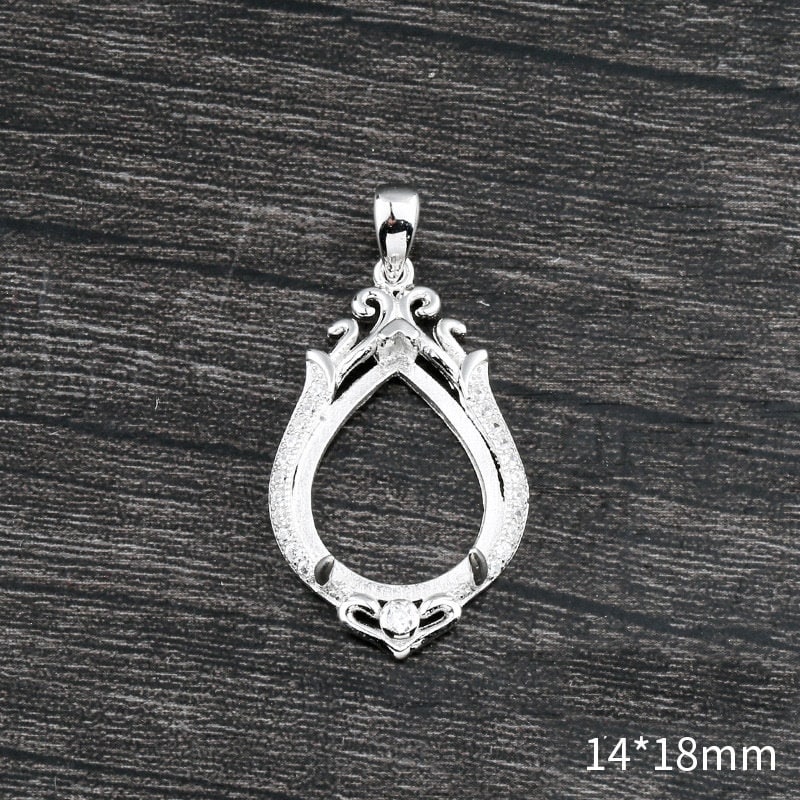 Crystals Teardrop Base Pendant Setting Bulk Sterling Silver White Gold Fine 925 14x18mm For One Stone Three Prongs DIY Jewelry Wholesale