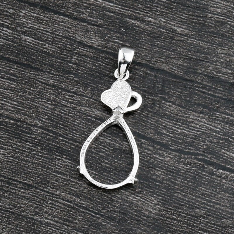 Crystals Teardrop Base Pendant Setting Wholesale Sterling Silver White Gold Fine 925 11x15mm For One Stone Gemstone Three Prongs DIY Jewelry