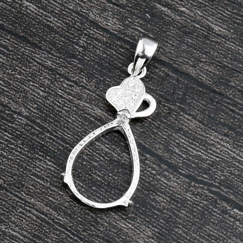 Crystals Teardrop Base Pendant Setting Wholesale Sterling Silver White Gold Fine 925 11x15mm For One Stone Gemstone Three Prongs DIY Jewelry