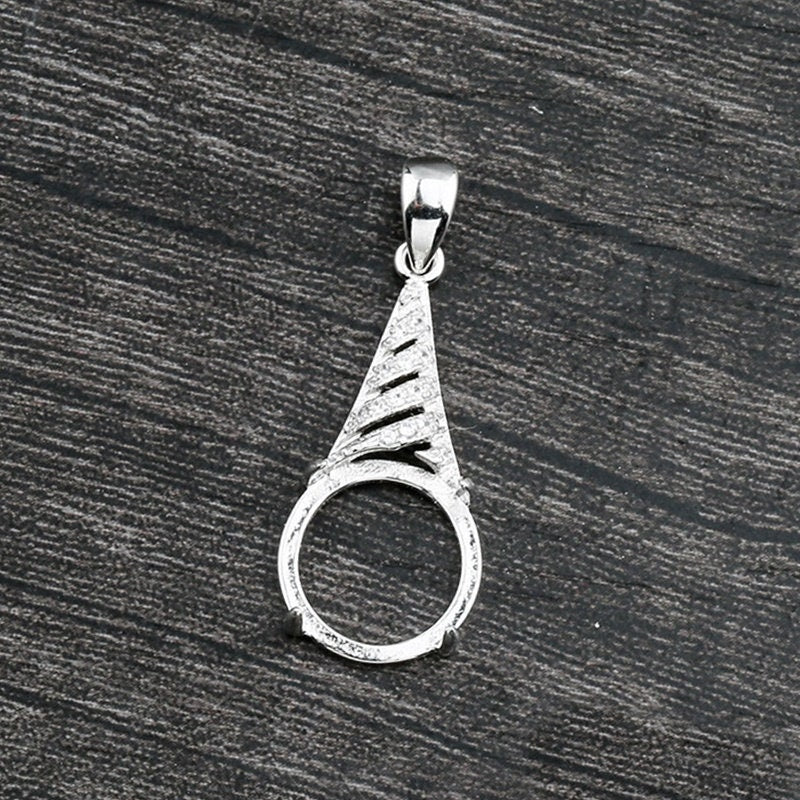 Crystals Cone Round Pendant Four Prongs Setting Sterling Silver White Gold Fine 925 12x12mm For One Stone Gemstone DIY Jewelry Wholesale