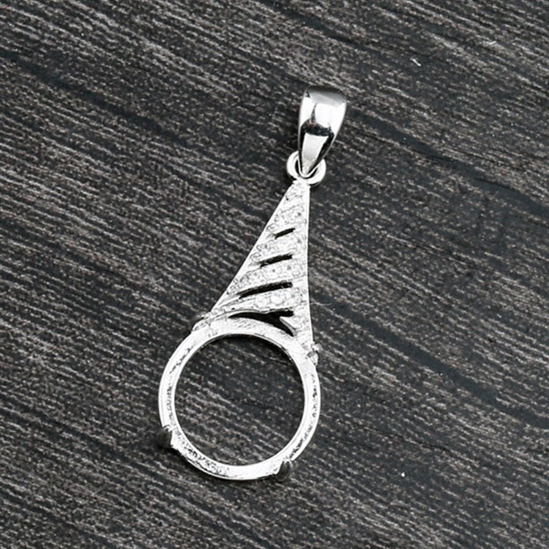 Crystals Cone Round Pendant Four Prongs Setting Sterling Silver White Gold Fine 925 12x12mm For One Stone Gemstone DIY Jewelry Wholesale