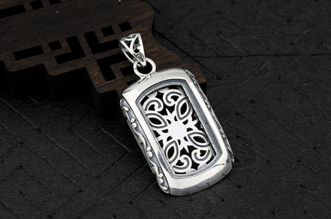 Vintage Flower Rectangle Base Pendant Setting Fine Sterling Silver 925 12.5x22mm For One Stone Gemstone No Prongs DIY Jewelry Wholesale