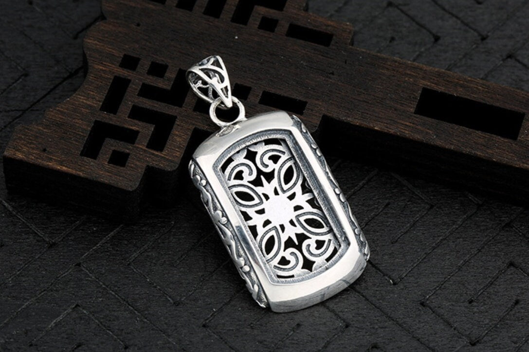 Vintage Flower Rectangle Base Pendant Setting Fine Sterling Silver 925 12.5x22mm For One Stone Gemstone No Prongs DIY Jewelry Wholesale