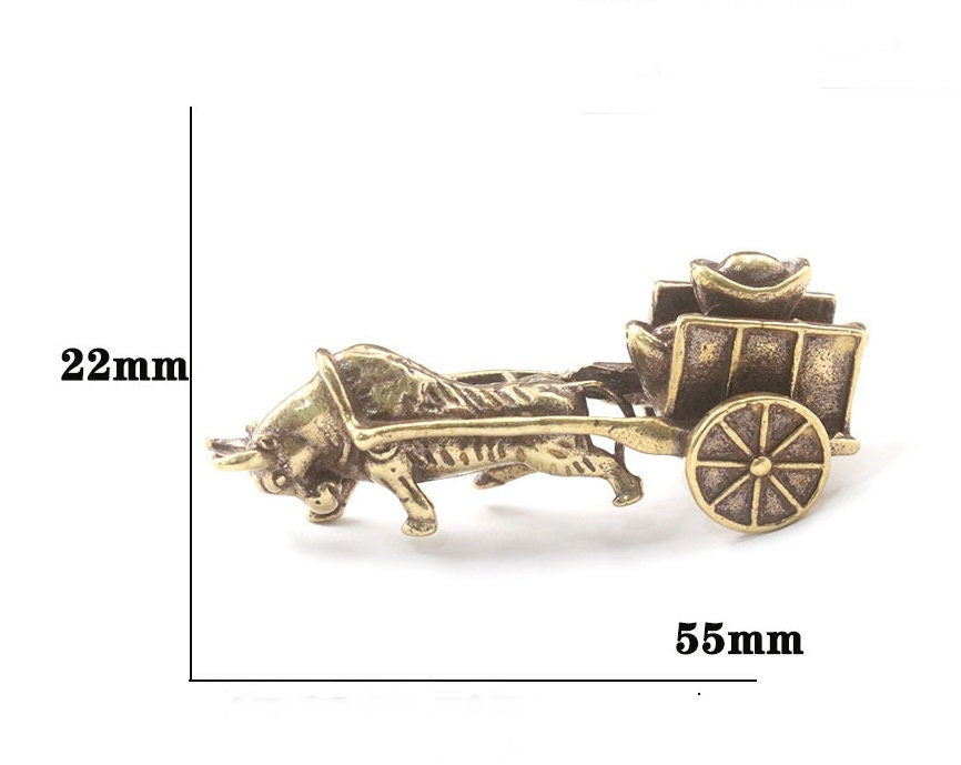 Solid Brass Old Bull Сart Zodiac Mini Figurine Concho Pendant Charm Decor Miniature Figure Keyfob Antique Color Accessories For DIY Handmade