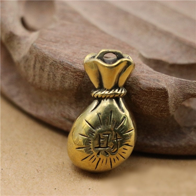 Solid Brass Old Lucky Bag Money Mini Figurine Concho Pendant Charm Decor Miniature Figure Keyfob Antique Color Accessories For DIY Handmade