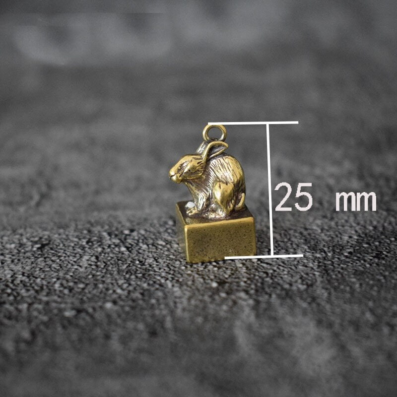 Solid Brass Old Rabbit Zodiac Mini Figurine Concho Pendant Charm Decor Miniature Figure Keyfob Antique Color Accessories For DIY Handmade