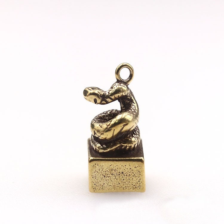 Solid Brass Old Snake Zodiac Mini Figurine Concho Pendant Charm Decor Miniature Figure Keyfob Antique Color Accessories For DIY Handmade