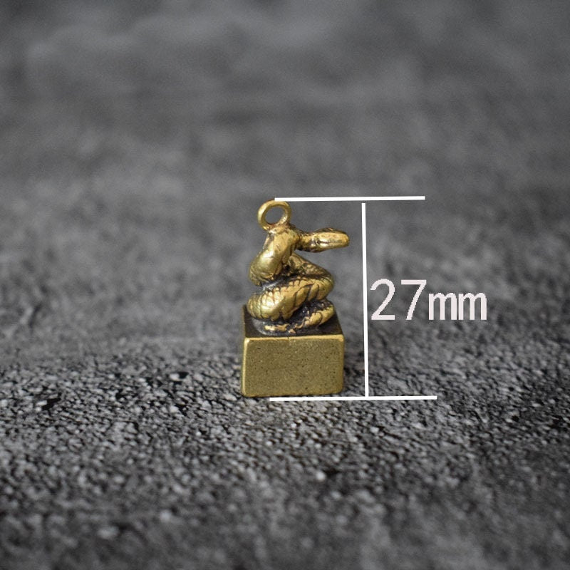 Solid Brass Old Snake Zodiac Mini Figurine Concho Pendant Charm Decor Miniature Figure Keyfob Antique Color Accessories For DIY Handmade