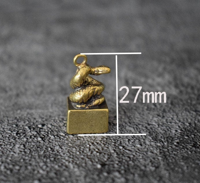 Solid Brass Old Snake Zodiac Mini Figurine Concho Pendant Charm Decor Miniature Figure Keyfob Antique Color Accessories For DIY Handmade