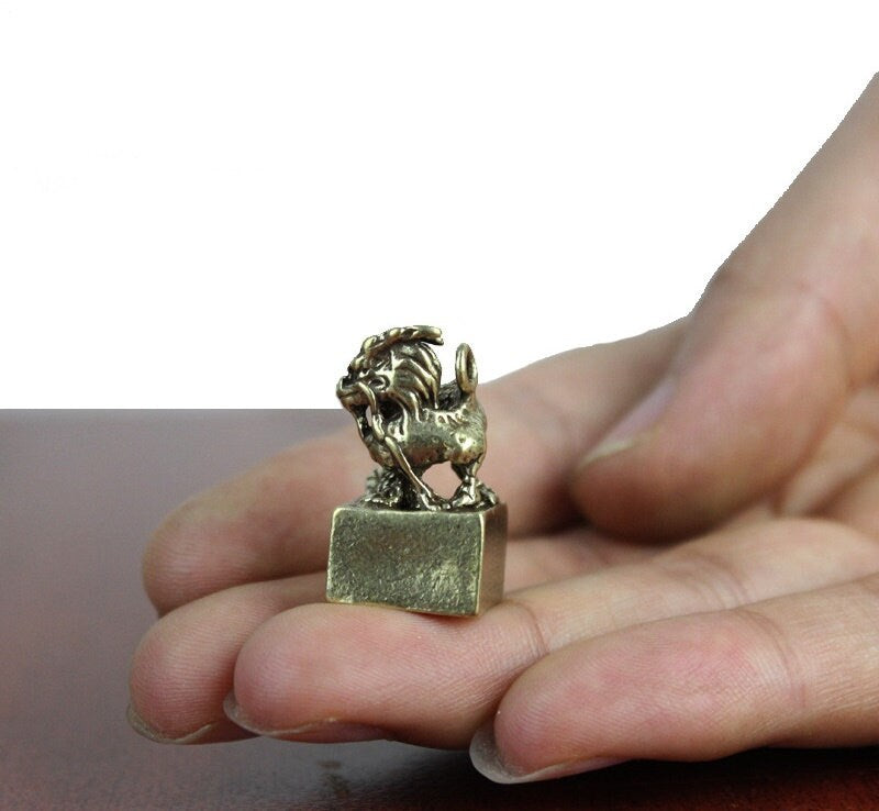 Solid Brass Old Dragon Zodiac Mini Figurine Concho Pendant Charm Decor Miniature Figure Keyfob Antique Color Accessories For DIY Handmade