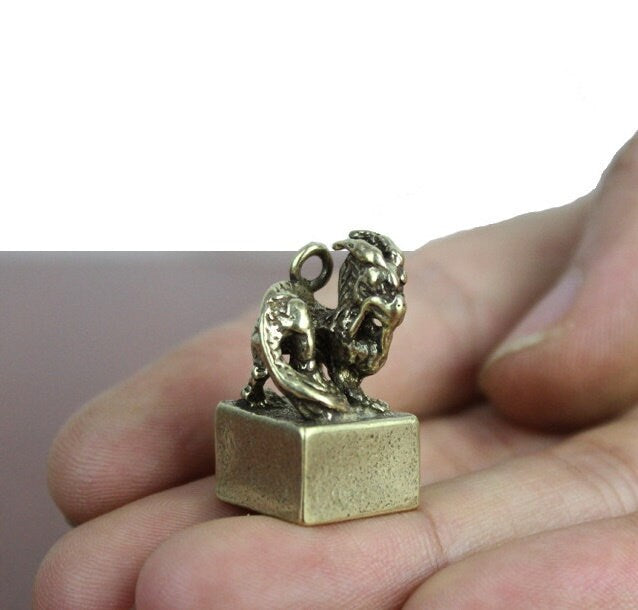 Solid Brass Old Dragon Zodiac Mini Figurine Concho Pendant Charm Decor Miniature Figure Keyfob Antique Color Accessories For DIY Handmade