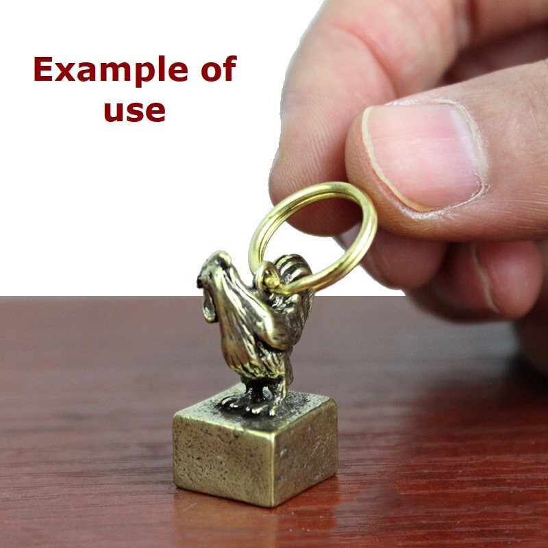 Solid Brass Old Chicken Zodiac Mini Figurine Concho Pendant Charm Decor Miniature Figure Keyfob Antique Color Accessories For DIY Handmade