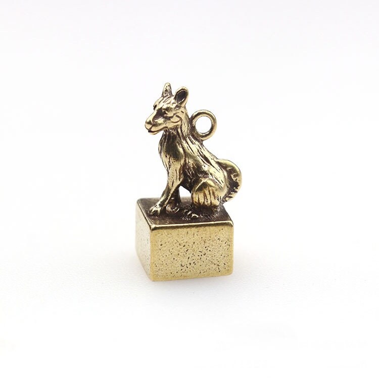 Solid Brass Old Dog Zodiac Mini Figurine Concho Pendant Charm Decor Miniature Figure Keyfob Antique Color Accessories For DIY Handmade