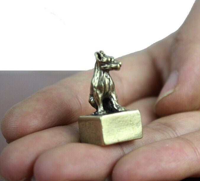 Solid Brass Old Dog Zodiac Mini Figurine Concho Pendant Charm Decor Miniature Figure Keyfob Antique Color Accessories For DIY Handmade