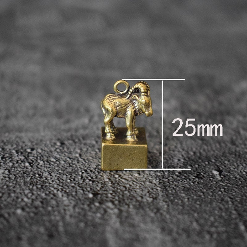 Solid Brass Old Goat Zodiac Mini Figurine Concho Pendant Charm Decor Miniature Figure Keyfob Antique Color Accessories For DIY Handmade