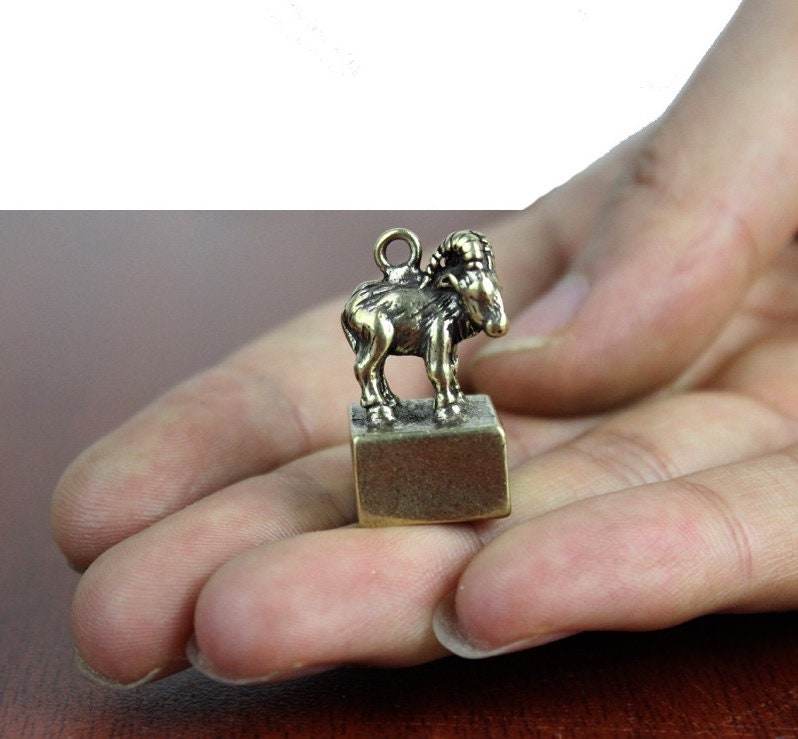 Solid Brass Old Goat Zodiac Mini Figurine Concho Pendant Charm Decor Miniature Figure Keyfob Antique Color Accessories For DIY Handmade