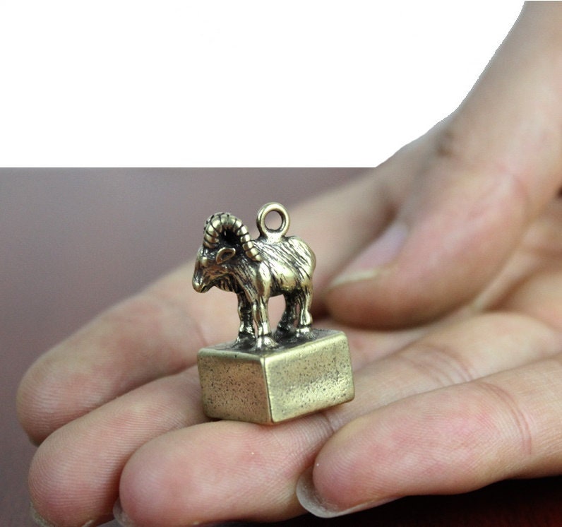 Solid Brass Old Goat Zodiac Mini Figurine Concho Pendant Charm Decor Miniature Figure Keyfob Antique Color Accessories For DIY Handmade