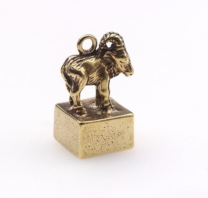 Solid Brass Old Goat Zodiac Mini Figurine Concho Pendant Charm Decor Miniature Figure Keyfob Antique Color Accessories For DIY Handmade