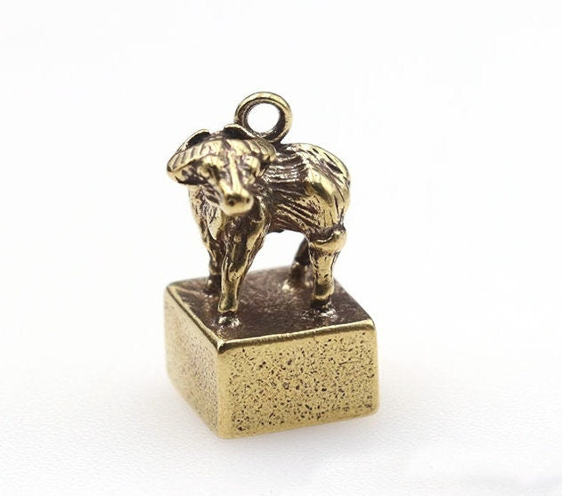 Solid Brass Ox Buffalo Zodiac Mini Figurine Concho Pendant Charm Decor Miniature Figure Keyfob Antique Color Accessories For DIY Handmade