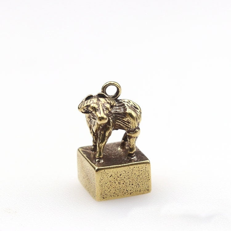 Solid Brass Ox Buffalo Zodiac Mini Figurine Concho Pendant Charm Decor Miniature Figure Keyfob Antique Color Accessories For DIY Handmade