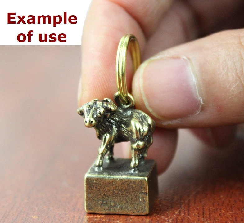 Solid Brass Ox Buffalo Zodiac Mini Figurine Concho Pendant Charm Decor Miniature Figure Keyfob Antique Color Accessories For DIY Handmade