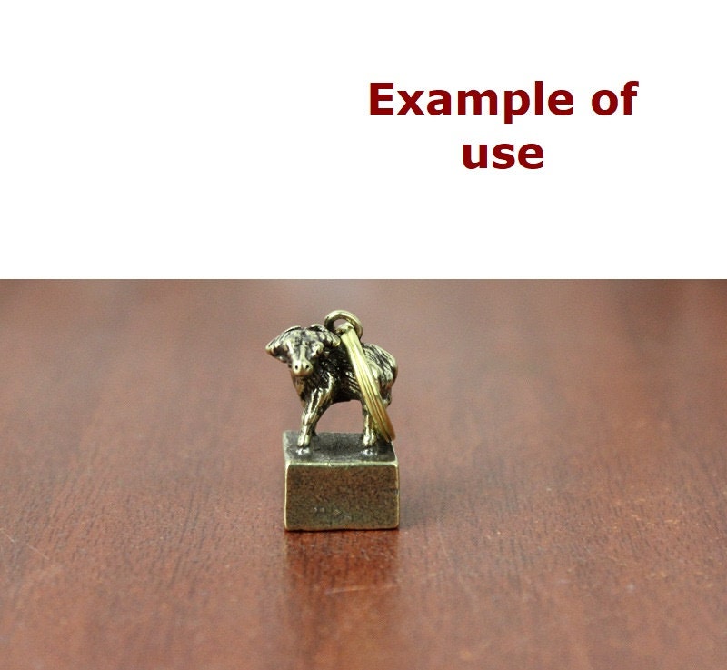 Solid Brass Ox Buffalo Zodiac Mini Figurine Concho Pendant Charm Decor Miniature Figure Keyfob Antique Color Accessories For DIY Handmade