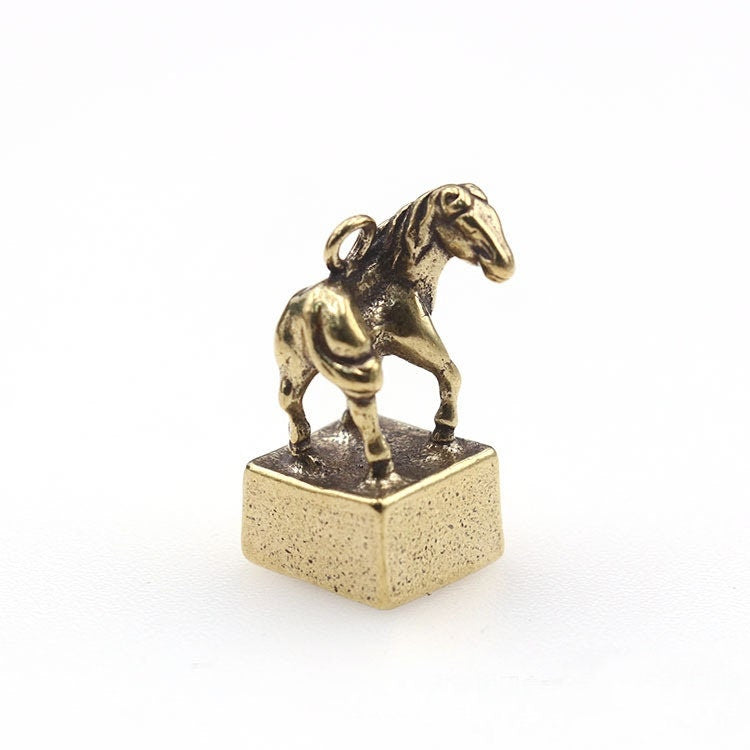 Solid Brass Old Horse Zodiac Mini Figurine Concho Pendant Charm Decor Miniature Figure Keyfob Antique Color Accessories For DIY Handmade