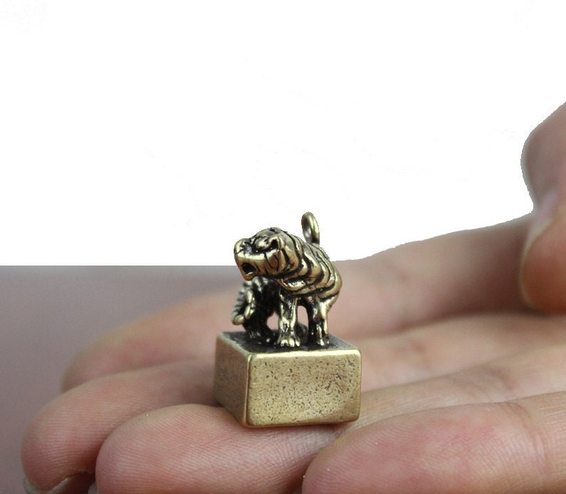 Solid Brass Old Tiger Zodiac Mini Figurine Concho Pendant Charm Decor Miniature Figure Keyfob Antique Color Accessories For DIY Handmade