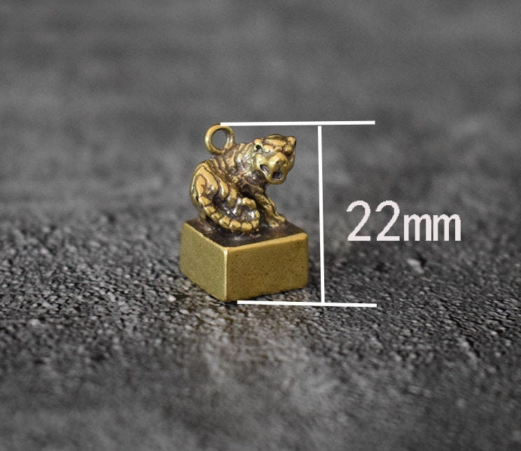 Solid Brass Old Tiger Zodiac Mini Figurine Concho Pendant Charm Decor Miniature Figure Keyfob Antique Color Accessories For DIY Handmade