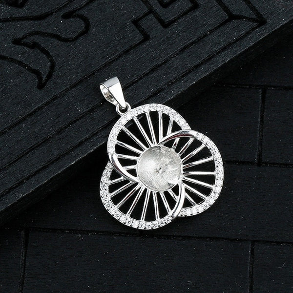 Crystals Flower Cup Pin Base Pendant Blank Setting Sterling Silver White Gold Fine 925 8-10mm For One Pearl No Prongs DIY Jewelry Wholesale