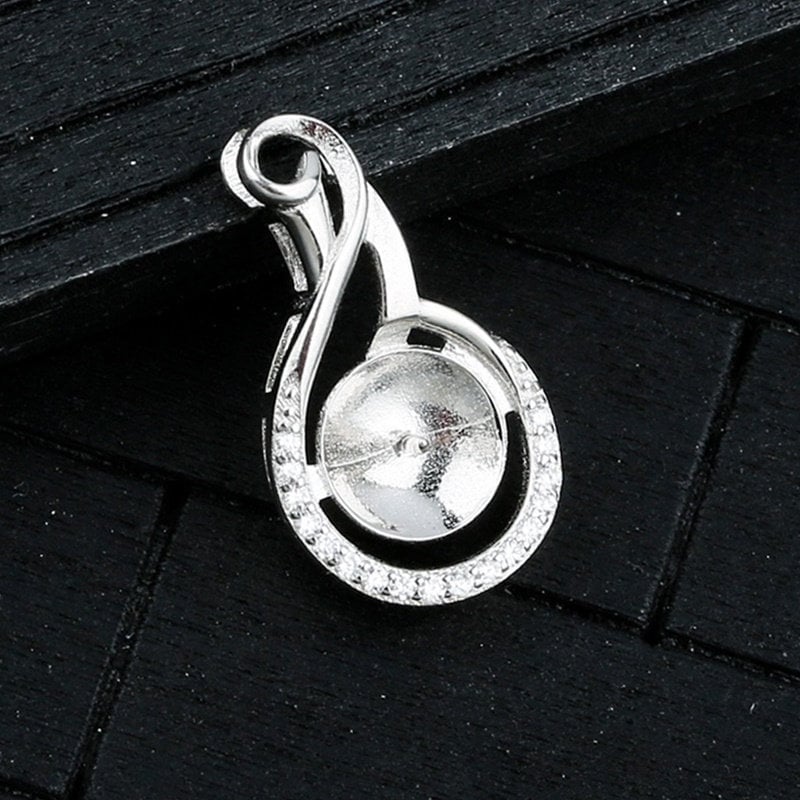 Crystals Leaf Cup Pin Base Pendant Setting Sterling Silver White Gold Fine 925 8-10mm For One Pearl Bead No Prongs DIY Jewelry Wholesale