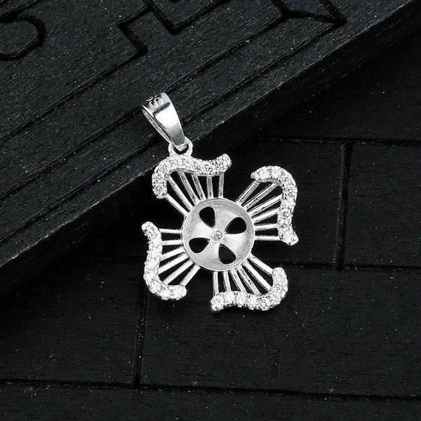 Crystals Flower Cup Pin Base Pendant Blank Setting Sterling Silver White Gold Fine 925 8-10mm For One Pearl No Prongs DIY Jewelry Wholesale