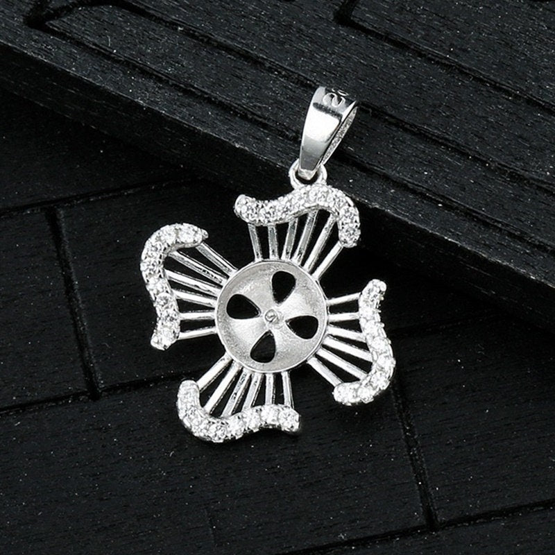 Crystals Flower Cup Pin Base Pendant Blank Setting Sterling Silver White Gold Fine 925 8-10mm For One Pearl No Prongs DIY Jewelry Wholesale