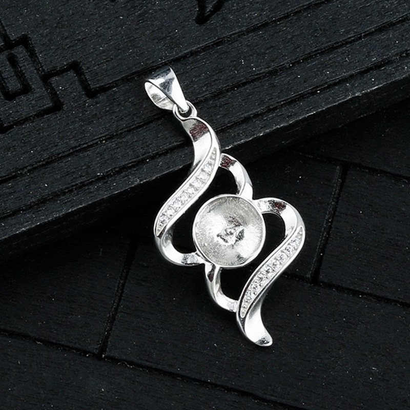 Crystals Leaf Cup Pin Base Pendant Blank Setting Sterling Silver White Gold Fine 925 8-10mm For One Pearl No Prongs DIY Jewelry Wholesale