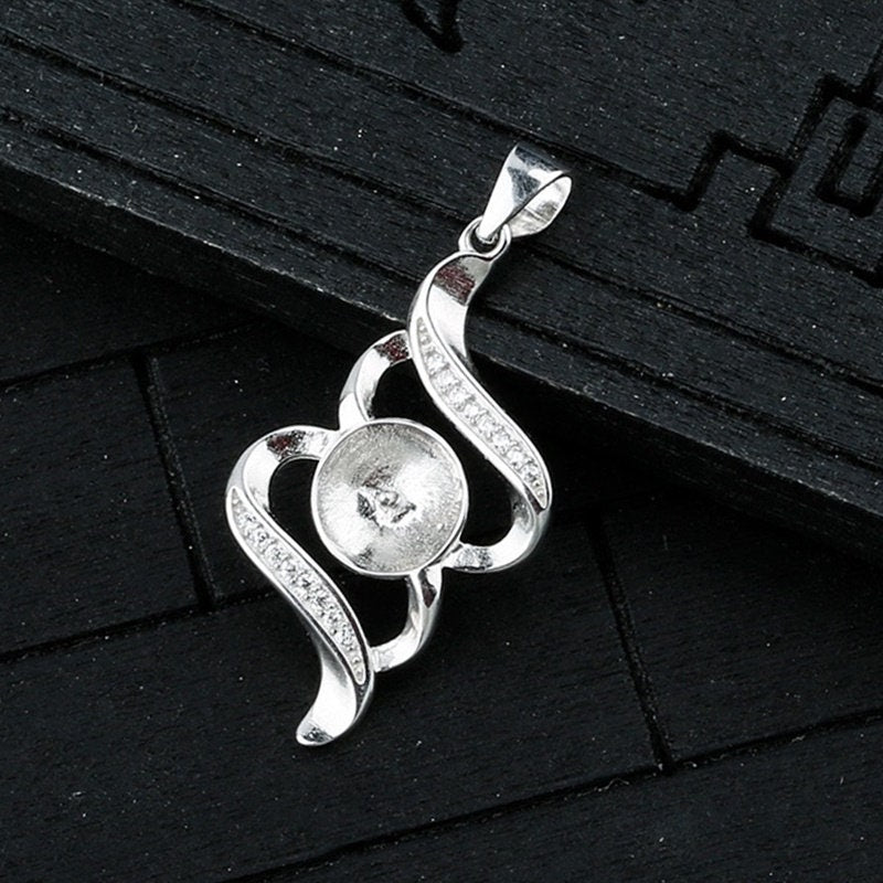 Crystals Leaf Cup Pin Base Pendant Blank Setting Sterling Silver White Gold Fine 925 8-10mm For One Pearl No Prongs DIY Jewelry Wholesale