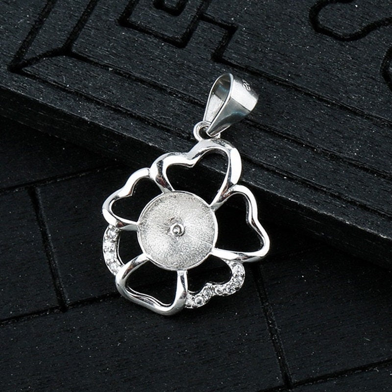 Crystals Flower Cup Pin Base Pendant Blank Setting Sterling Silver White Gold Fine 925 8-10mm For One Pearl No Prongs DIY Jewelry Wholesale