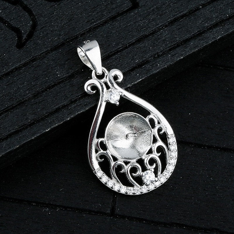 Crystals Gift Bag Cup Pin Base Pendant Setting Sterling Silver White Gold Fine 925 8-10mm For One Pearl Bead No Prongs DIY Jewelry Wholesale