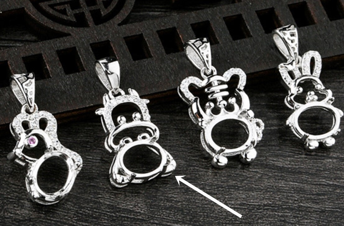 Crystals Funny Cow Oval Base Pendant Setting Bezel Sterling Silver White Gold Fine 925 7x9mm For One Stone Four Prongs DIY Jewelry Wholesale