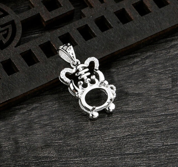 Crystals Tiger Oval Pendant Setting Base Sterling Silver White Gold Fine 925 7x9mm For One Stone Gemstone Four Prongs DIY Jewelry Wholesale